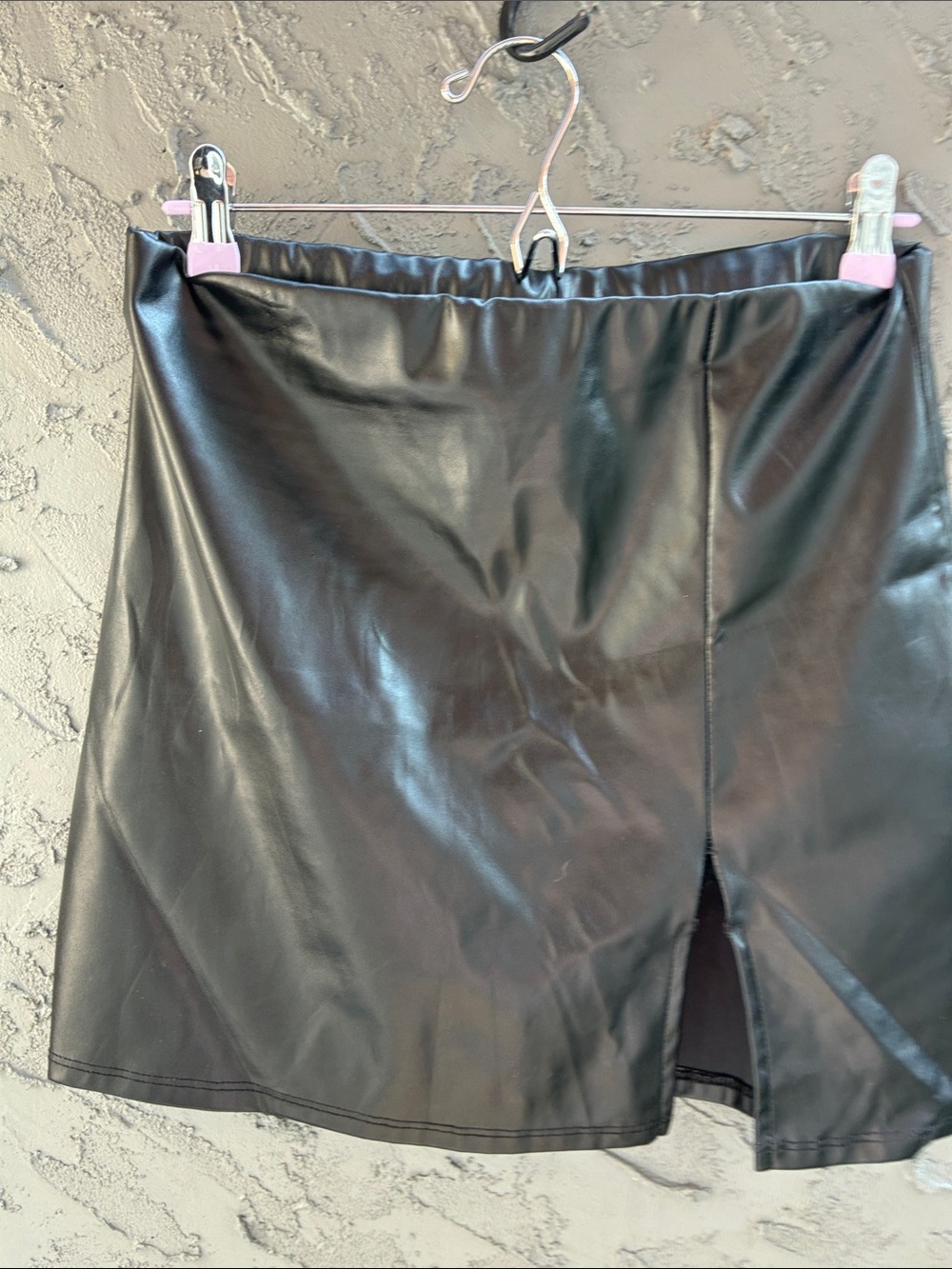 Better Be Black Faux Leather Mini Skirt with Front Slit Sz 28
